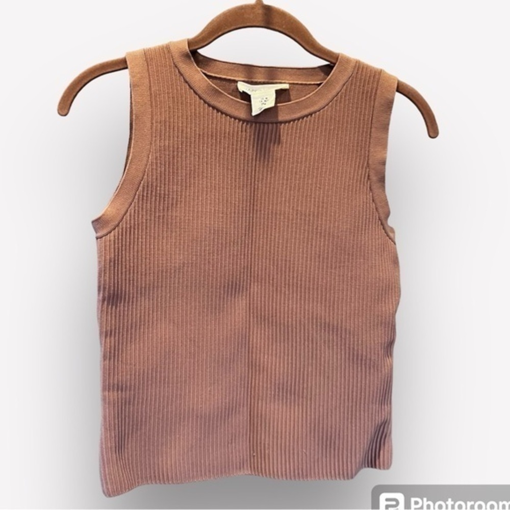 🇪🇸🐠Happily Grey ribbed knit tank sleeveless top brown BUDGET